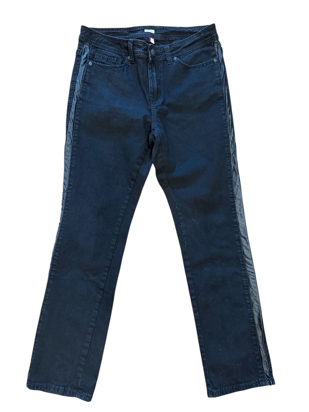 Reba Women's Black Straight-Leg Jeans With Side Stripe Embellished Pockets 10